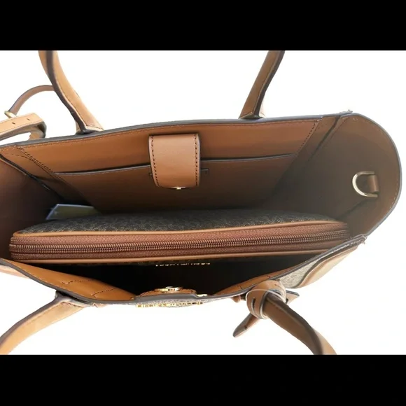 Michael Kors Kali Medium Satchel Crossbody + Ipad Case Brown Gold MK - Picture 6 of 8
